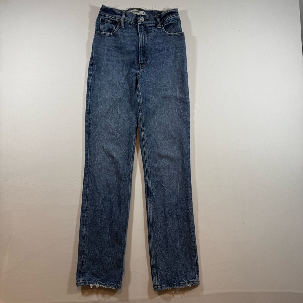 Abercrombie & Fitch 90s Straight Ultra High Rise Jeans Women 24 Blue Distressed